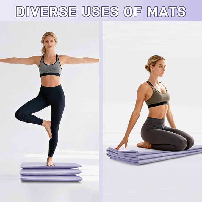 Foldable Yoga Mat for Travel 72"x 32"x 0.32"Inch, 8mm Thick Folding Exercise Mat, Outdoor Non-slip Pilates Mat for Women & Men, Wide Yoga Mat Packable for Workout and Fitness