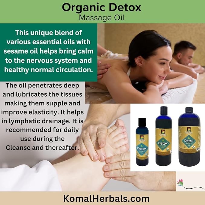 AyurBest Detox Massage Oil 4 oz, USDA Certified Organic