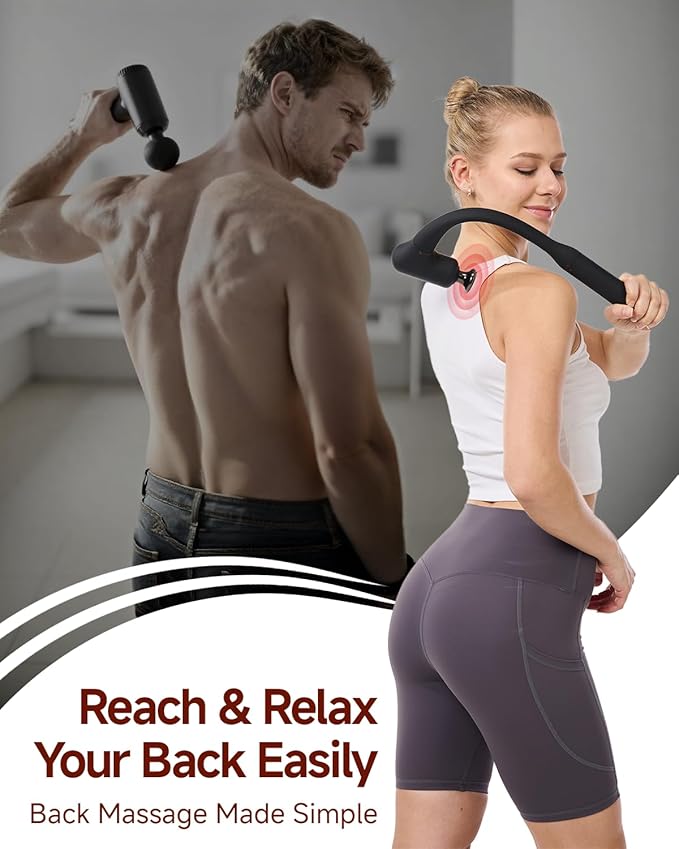 Upgraded 2-in-1 Massage Gun with Heat, Pain Relief Deep Tissue Back and Neck Massager with Extension Handle, Handheld Muscle Massage Gun for Back, Shoulder, Arm,Thigh, FSA-HSA Eligible