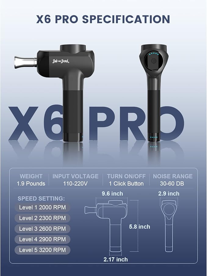 BOB AND BRAD X6 Pro Massage Gun Deep Tissue Percussion with Metal Head Therapy, Professional Muscle Massage Gun for Athletes, Electric Massager Gun for Pain Relief,Christmas Gift for Men Women Dad Mom