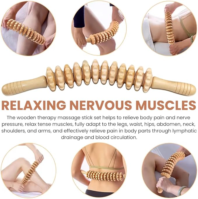 2pcs Wood Massage Roller Wood Therapy-Massage Tools,Manual Wooden Fascia Massage-Roller Trigger Points,Stomach Rolling guasha Massager Tool, for Fascia,Relief, Body Shaping