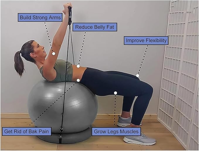 Yoga Ball Chair,Yoga Ball，Exercise Ball, Balance Ball Chair with Adjustable Band & Stability Base Home Yoga Chair for Exercise/Improving Health Pregnancy Birthing Balls Seat(Green,Diameter 65cm ( 25 5