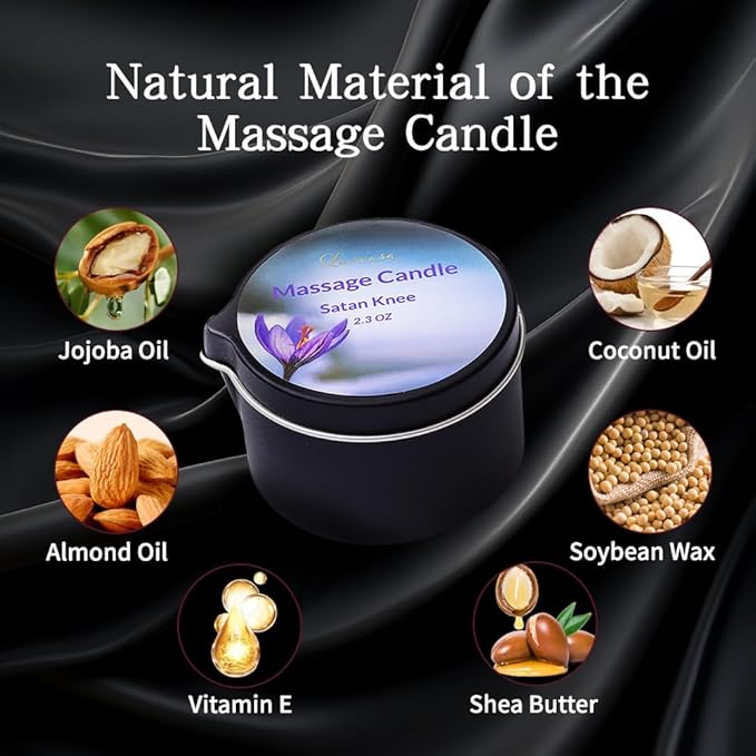 Massage Oil Candle 3 Pack, Amazing Gift Set, Warming Skin Moisturizing Body Lotion Oil, Soy Wax Low Temp Scented Candle 6.9 OZ (Lavender,Little Black Dress,Satan Knee)