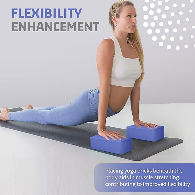 2 Pack 3"x6"x9" EVA Foam Yoga Block Supportive Latex-Free, Non-Slip Exercise Blocks for Pilates, Meditation, Balance, Stretching and Deep Poses