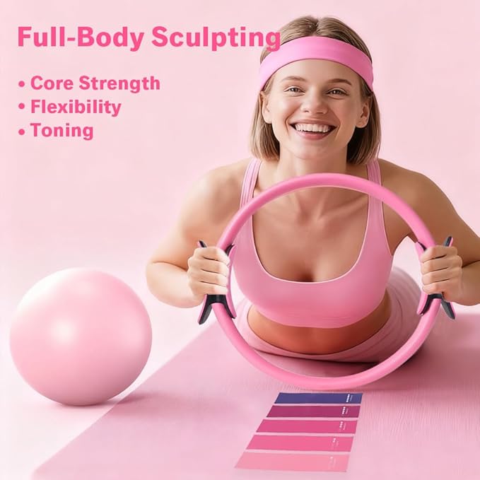 Pilates Equipment Set for Home Workouts –15in1 Home Pilates Kit with Ring and Ball Set, Resistance Bands, Pilates Yoga Accessories, Core Sliders & Ankle Weights, Pilates Essentials Kit