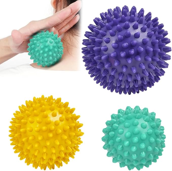 URAQT Spiky Massage Ball, 3 Pack Hard Spiky Massage Ball Roller Set, Professional Physical Therapy Massage Balls for Myofascial Release, Trigger Point Deep Tissue Massage, Plantar Fasciitis Recovery