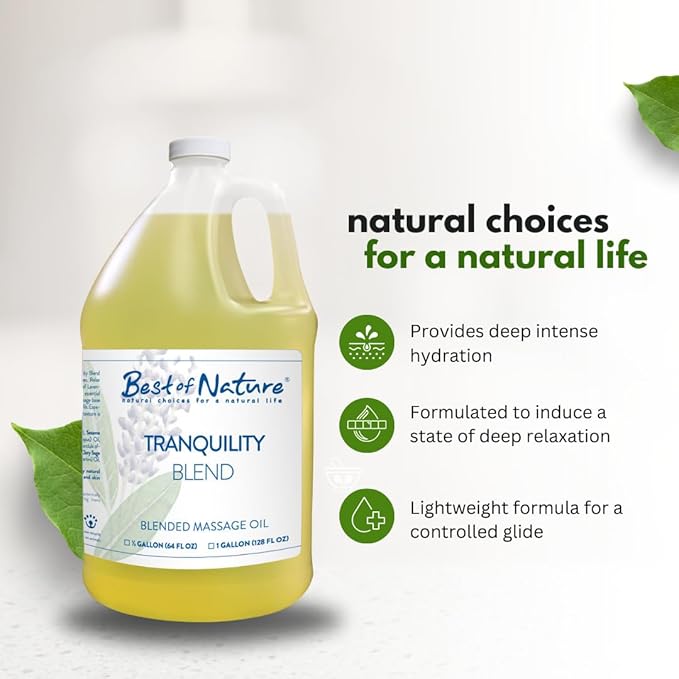 Best of Nature Tranquility Aromatherapy Massage & Body Oil - Soothing Blend with Lavender, Sage, Rosewood & Palmarosa, Ideal for Relaxing Massage or Daily Moisturizing - 5 Gallon Pail (640 fl oz)