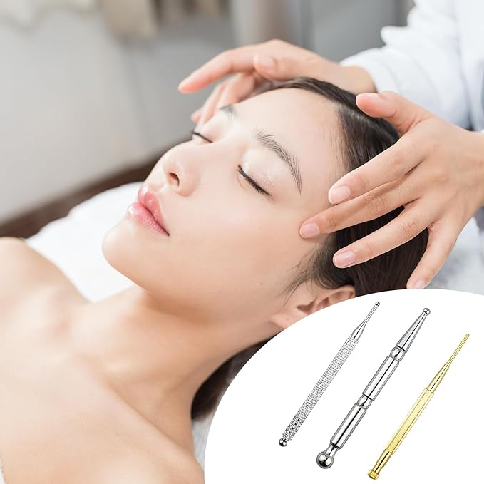 3PCS Massage Tools, Manual Acupuncture Pen, Stainless Steel Acupressure Stick, Facial Reflexology, Dual Head Massage Tool for Full Body Pain Relief