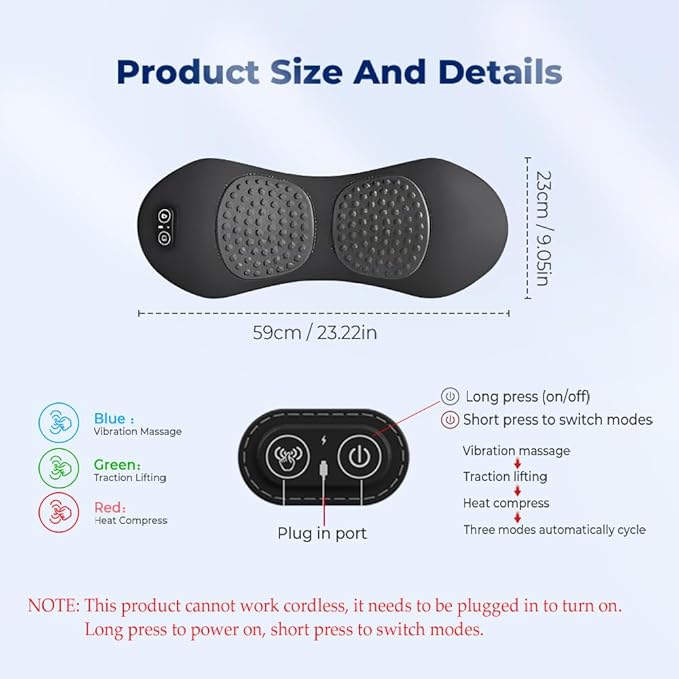 Smooth Triple Fusion Back Massager, 2026 Upgrade 3 in 1 Lumbar Pillow for Bed and Chair, Back Massager with Vibration and Traction Against Pain for Back and Neck and Shoulder (Light Gray)