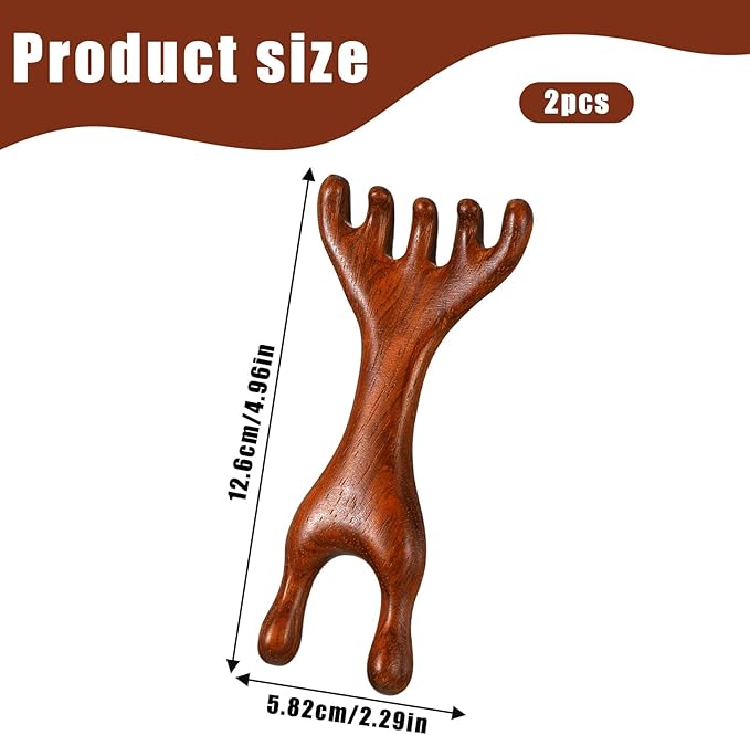 2 Pcs Wooden Massage Tools 5-Claw Wooden Scalp Massager Comb Meridian Therapy Manual Scalp Massager Natural Sandalwood Guas Sha Tools Ergonomic Handheld Massage Stick For Head Neck Face Nose Jaw