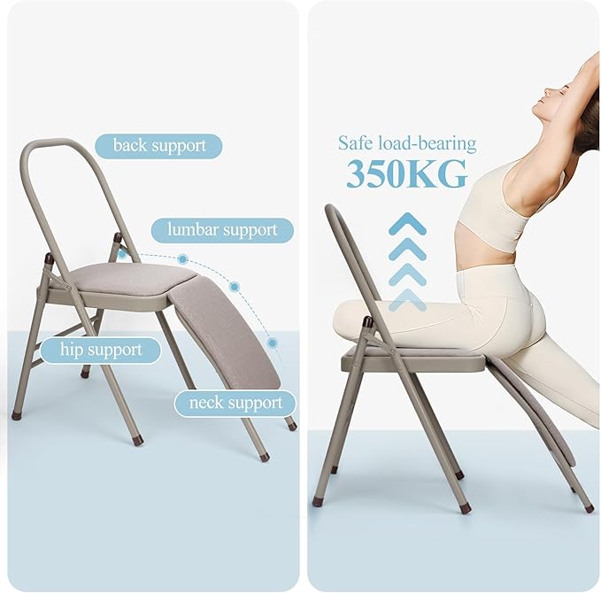 tonchean Yoga Auxiliary Chair with Lumbar Back Support Professional Thickened Foldable Balance Handstand Training Tool Abs & Core Strength Training for Seniors and Adults（Gray）