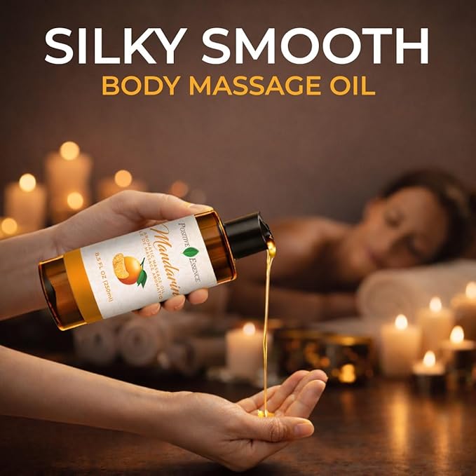Mandarin Massage Oil for Massage Therapy, Body Oil Made with Pure Mandarin Essential Oil for Skin, Jojoba Oil, Sweet Almond Oil, Vitamin E, Relaxing Gifts for Women
