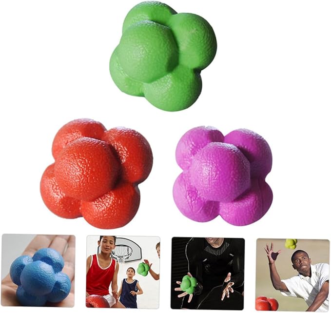 Milisten 3pcs High Elastic Hexagonal Reaction Balls Durable Agile Training Balls for Fitness Reflex and Coordination Drills Random Colors for Home Partner Workouts