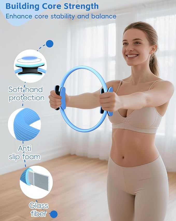 KABCON Pilates Kit for Home, Women Beginners Workout Essentials Set with 13" Ring, 9.8" Ball, Resistance Bands & Guide, 13/14/16 PCS Compact Pilates Equipment