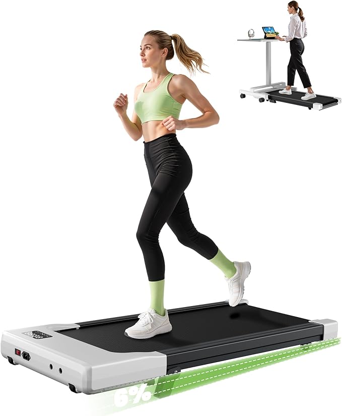 DeerRun Under Desk Walking Pad Treadmill for Home & Office, 6% Manual Incline, 0.6–3.8 MPH Walking Speed, 300 lb Capacity, App & Remote Control