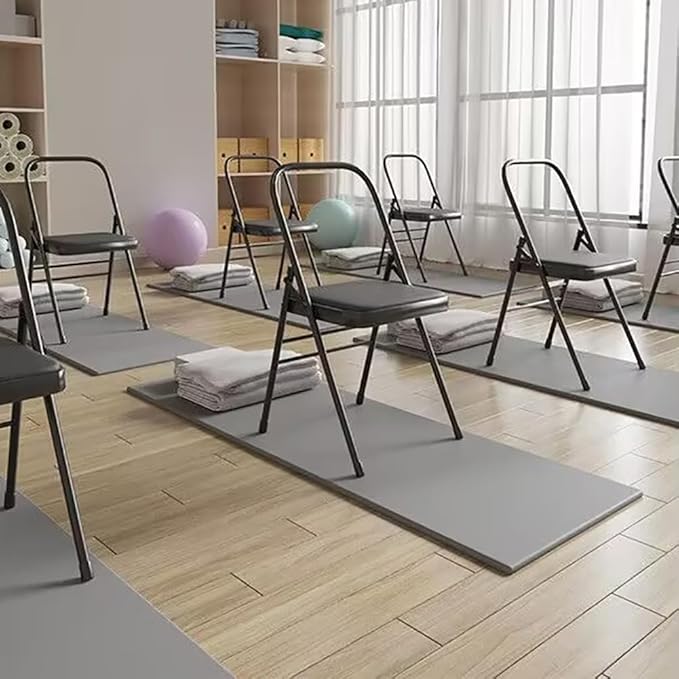 Pilates Chair,Iyengar Yoga Chair,Backless Yoga Chair Prop,Foldable and Portable Folding Stools Supports Balance Training,Khaki-45 * 42 * 83cm