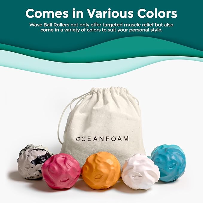 Oceanfoam Wave Massage Ball Roller – Textured Lacrosse Ball for Plantar Fasciitis Relief, Muscle Knot Therapy, Myofascial Release – Travel Size Tool for Feet, Neck, Back Pain (Miami Blue) Pack of 3
