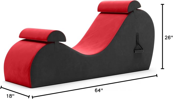 Avana Chakra Yoga Chaise - 2 Adjustable Headrests & Handles with Adjustable Straps, Micro-Velvet/Microloop, Red & Grey