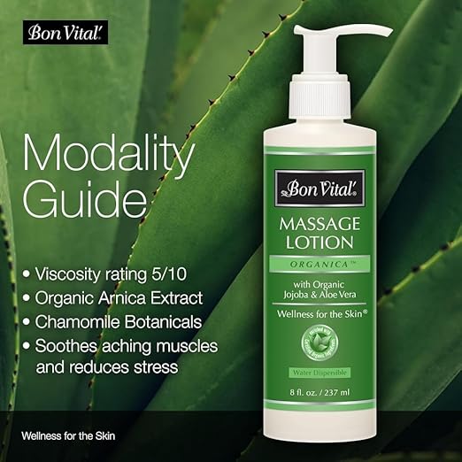 Bon Vital' Organica Massage Lotion Made with Certified Organic Ingredients for an Earth-Friendly & Relaxing Massage, Natural Moisturizer Perfect for Relaxing Back & Neck Massages, 8 Oz, Label may Vary