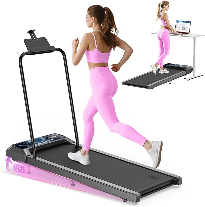 Walking Treadmill Pad with Incline - Portable Under Desk Treadmill, Walking Mat Pad with Handle Bar, 2.5HP Low Noise, 2 in 1 Treadmills for Home Office, Remote Control with LED