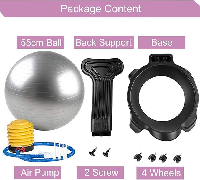 Purple Stability Ball Chair for Adults, Anti-Burst Ball Chair Base ＆ Back Rest, Medicine Ball Ergonomic Chair for Pregnancy/Heavy People