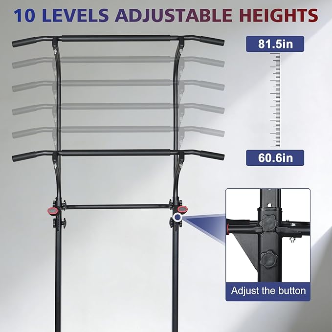 MIUDGIG Adjustable Height Dip Bar Station, Multi-function Dip Station Pull Up Bar Full Body Strength Training Workout Fitness Equipment for Tricep Dips, Heavy Duty Dip Station for Home Gym