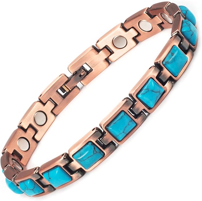 Copper Bracelets for Women, Pure Copper with Colored Turquoise Bracelet, 3500 Gauss Magnets, Fashion Jewelry（FUTI-1）