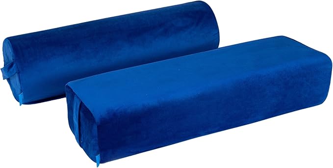 2-Pack Yoga Bolster Pillow Set: Rectangular & Cylinder Pillows for Meditation and Support, Yoga Pillows with Washable Velvet Cover, Triple-Layer Sponge with Carry Handle, Blue