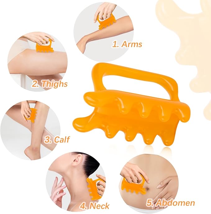 Fascia & Scalp Massage Tool Set, Portable Myofascial Release Massager for Muscle Knots Cellulite Head Massager for Hair Growth Relaxation Lymphatic Drainage (Yellow)