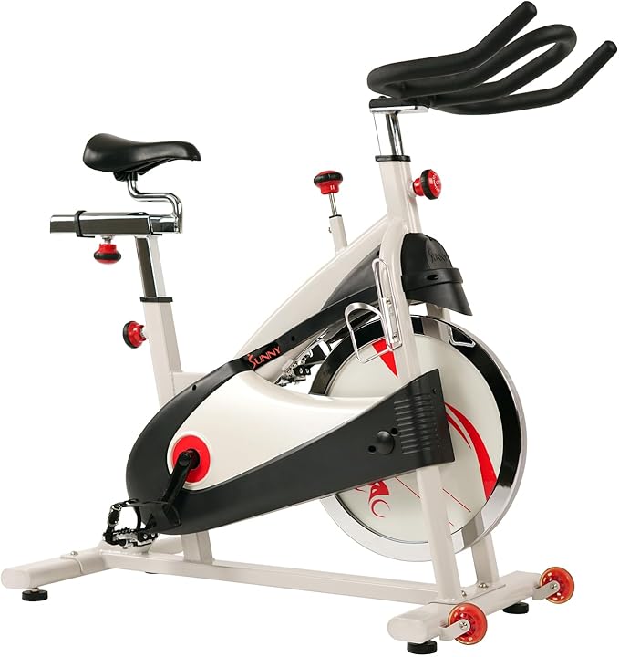 Sunny Health & Fitness Stationary Exercise Bike Machine w/ Adjustable Cushion Seat & Multi-Grip Handlebar, Indoor Cycling Equipment for Home Cardio Training, Optional Magnetic or Friction Resistance