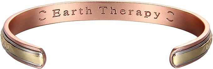 Earth Therapy Original Rope Inlay and Fleur D'OR Pure Copper Magnetic Cuff Bracelets - Ultra Strength - Adjustable - for Men & Women