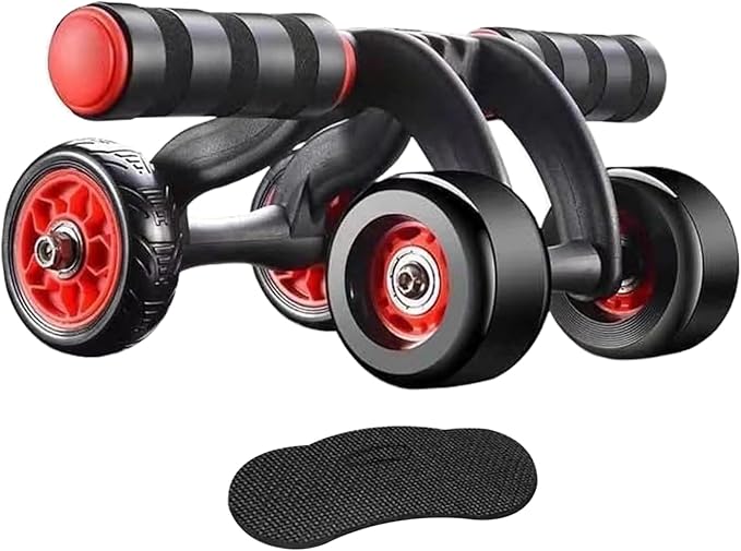 Ab Roller Exercise Wheel, Ab Roller Automatic Rebound Abs Trainer 4 Wheels Heavy Duty Abdominal Wheel with Kneeling Mat Non-slip Low Noise Core Workout