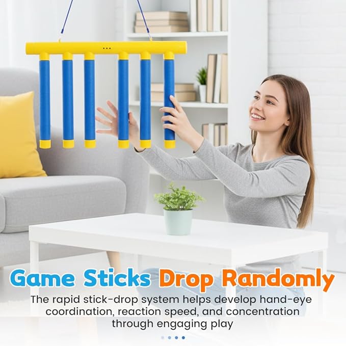 Reflex Sticks Rebounce Game, Reflex Challenge Game, Falling Sticks Reaction Time Trainer with Adjustable Speed Modes for Home, Office & Team Activities (Blue)