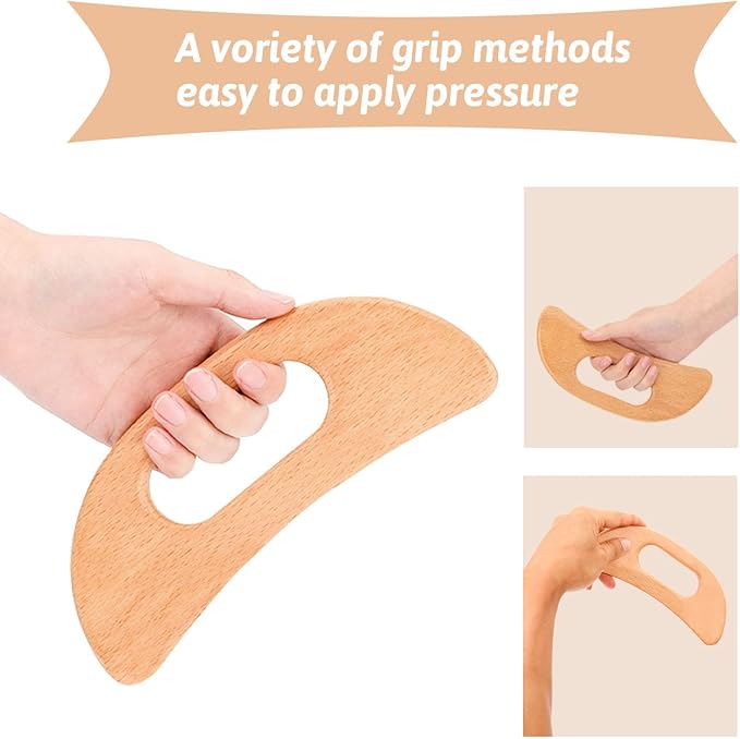 Body Gua Sha Tool Wooden Lymphatic Drainage Massager Gua Sha Massage Tool Muscle Scraping Massage Tool Wood Gua Sha Board with Hand Grip SPA Tool Body Sculpting Anti Cellulite Tool for Man and Women