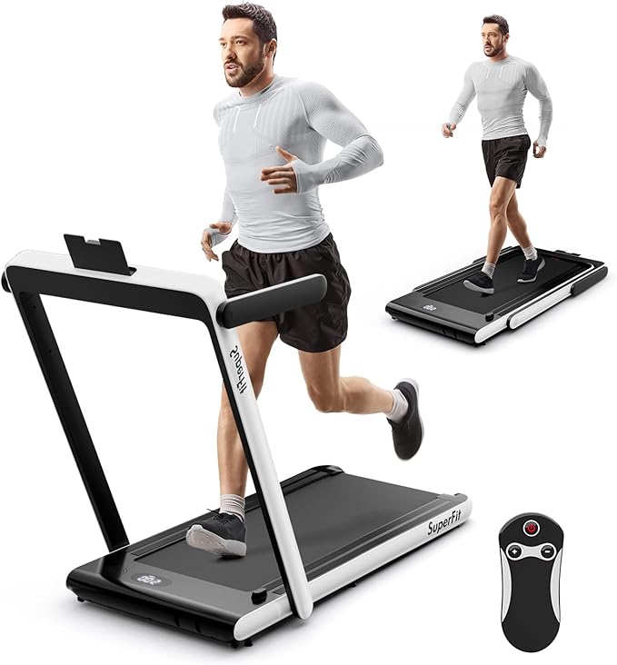 Goplus 2 in 1 Folding Treadmill, 2.25HP Superfit Under Desk Electric Treadmill, Installation-Free with Remote Control, APP Control and LED Display, Walking Jogging for Home Office