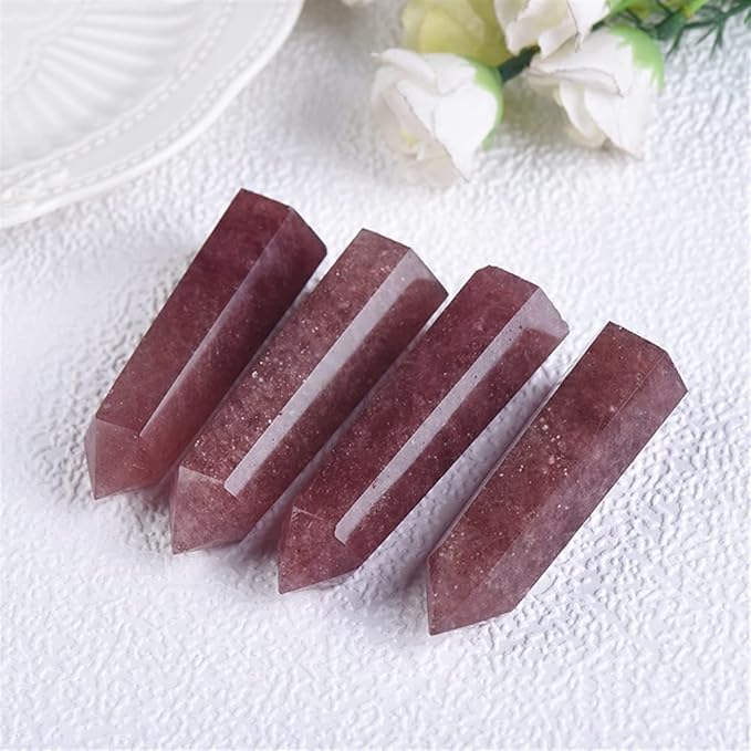 Meditation Home 2PC Natural Strawberry Crystal Column six Prismatic Column Single Crystal six Prism Home Meditation (Size : 8-9cm)
