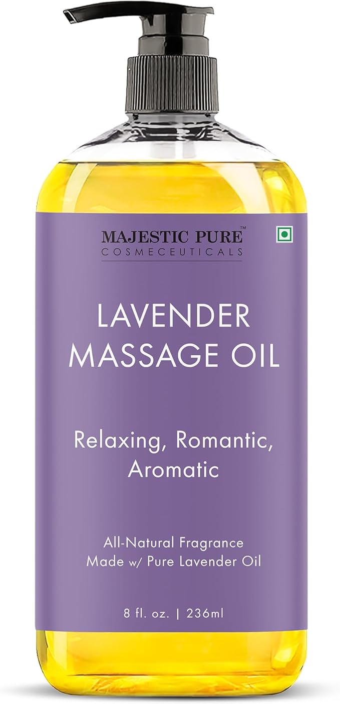 MAJESTIC PURE Lavender Massage Oil for Massage Therapy - Refreshing, and Relaxing - Natural Oils with Lavender Essential Oil - for All Skin Types - Men and Women Massage Lotion - 8 fl oz