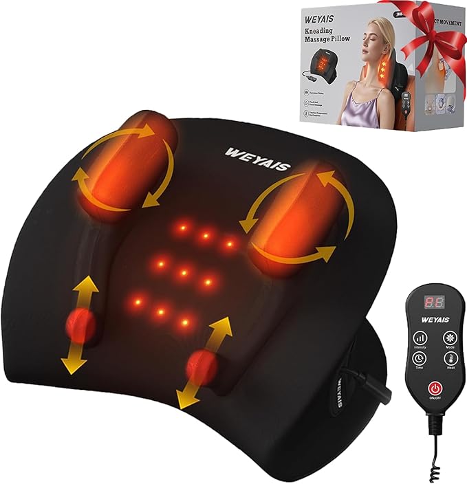 Neck Massager Pillow, Neck and Shoulder Relaxer with Heat, 3 Modes and Strengths, Neck Massager for Pain Relief Deep Tissue, Remote Control, Gift for Women Men Parents Christmas,Black