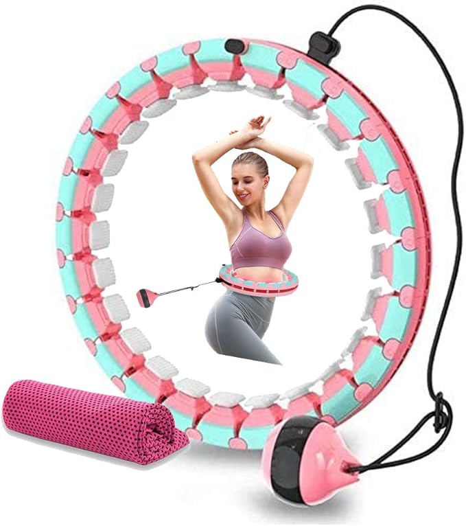 Weighted Smart Hoop for Adults and Kids Exercising, Adjustable Auto-Spinning Fitness Hoop,Pink,24 Sections