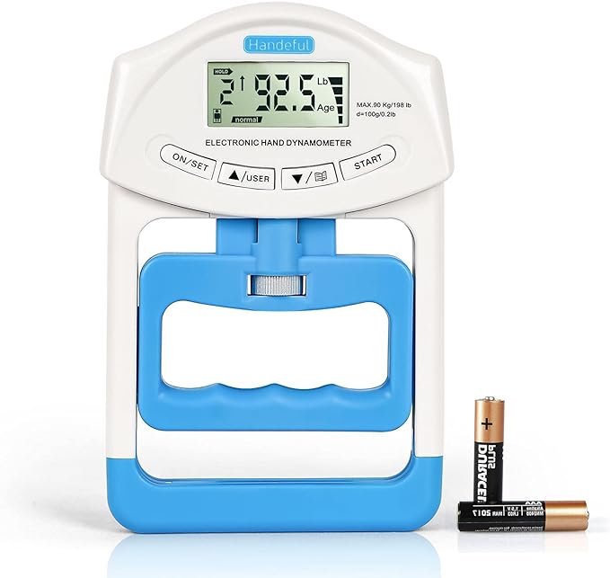 Handeful Grip Strength Tester Trainer - Dynamometer Handgrip Measurer Meter, Handheld Strengthener Exerciser for Sports, School, and Home Use