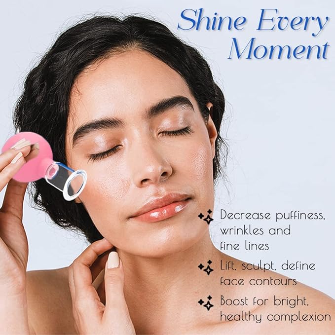4 PCS Glass Facial Cupping Set | Silicone Vacuum Suction | Cupping Massage Therapy | A Kit For Anti Cellulite, Anti Wrinkle and Instantly Ageless Skin | For Eyes, Face and Body(Pink)