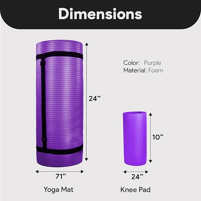 BalanceFrom 71x24 Inches Yoga Mat with Knee Pad and Optional Blocks – Extra 1-Inch Thick Non-Slip Foam with Anti-Tear Surface and Carrying Strap for Home, Studio, or Gym Workouts