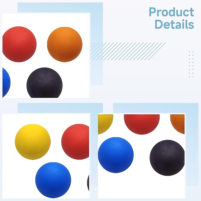 High Bounce Rubber Squash Training Balls, 2.36-Inch Diameter Mini Hollow Core, Ten Balls in Five Colors, Reaction Muscle Massage Exercise