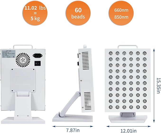 Red Light Therapy for Face and Body, Red Near Infrared Light with Timer and Stand, 60 Dual Chip LEDs, High Power Output Red Light Panel for Skin, Pain, Energy, Recovery, Performance, RT 300(NO Base)