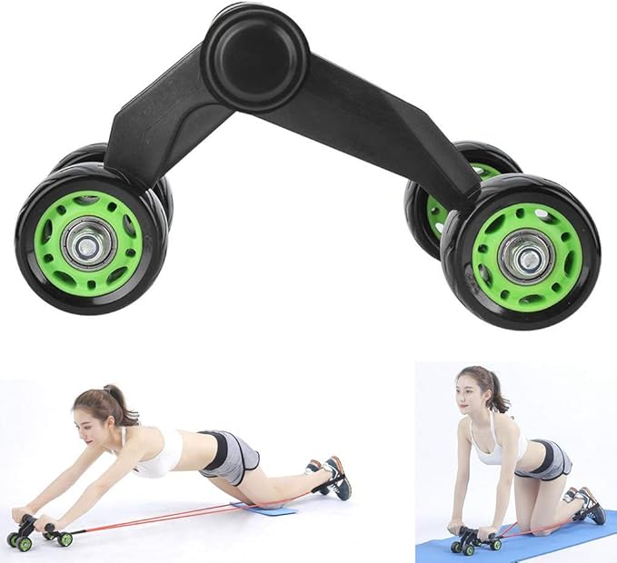 Ab Roller for Abs Workout - 4 Wheel AB Wheel Roller - Workout System - with Knee Protection Pad - Home Gym Workout Exercise Equipment - Abdomen Muscle Training - for Men/Women(Green+Black)