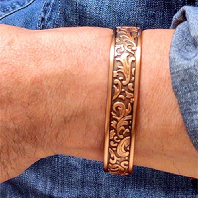 LONGRN-Copper bracelet for men -Ultra Strength Magnetic Bracelets, 99.99% Pure Copper Cuff Bangle with 3500 Gauss Neodymium Magnets, Adjustable, Vintage Collection
