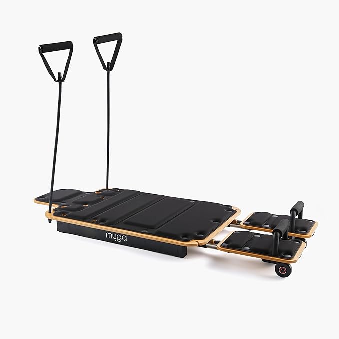 Myga Wooden Pilates Reformer,Home Pilates Machine with Adjustable Resistance and Padded Handles,Compact Durable Reformer for Core Strength, Full Body Workout,Toning and Flexibility