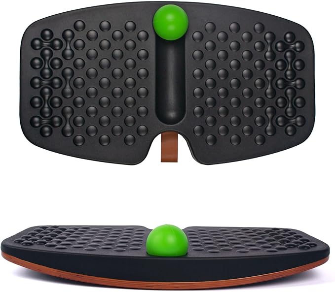 Balance Board for Standing Desk, Wooden Wobble Board with Slidable Ball for Office Work, Anti-Fatigue Foot Massage Board to Relieve Fatigue, Adult Use up to 300 lbs, Black