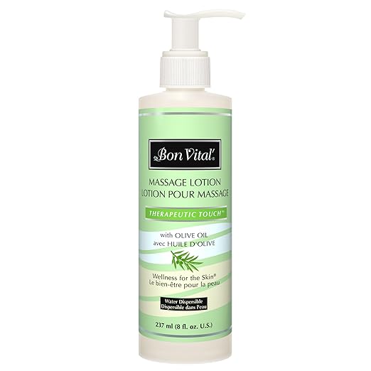 Bon Vital' Therapeutic Touch Massage Lotion, 8 Oz, Olive Oil-Infused Moisturizing Lotion for Massage Therapy, Non-Greasy Skin Therapy for Clinics & Spas, Professional Grade, Unscented