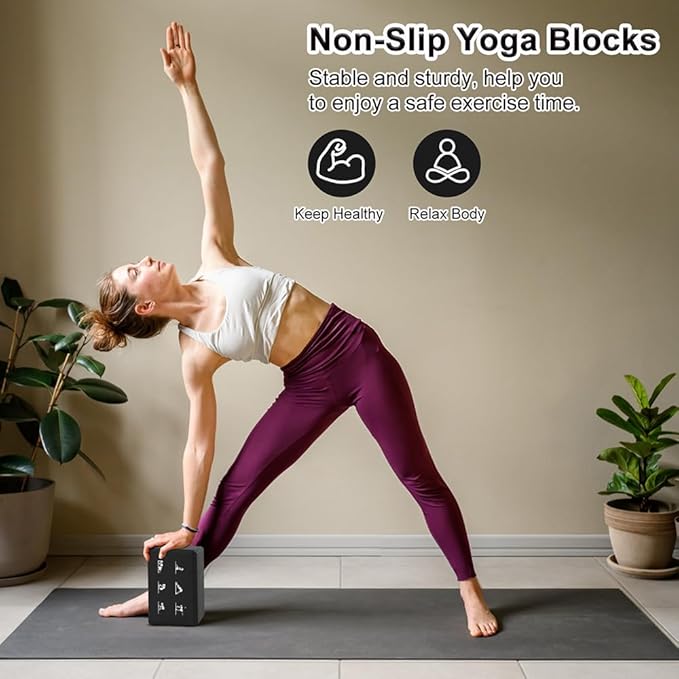 2 Yoga Block and 2 Yoga Strap Set,Non-slip EVA Foam Blocks, High Density Yoga Bricks with 6ft Strap, Supportive Latex-Free Yoga Block Accessories for Pilates